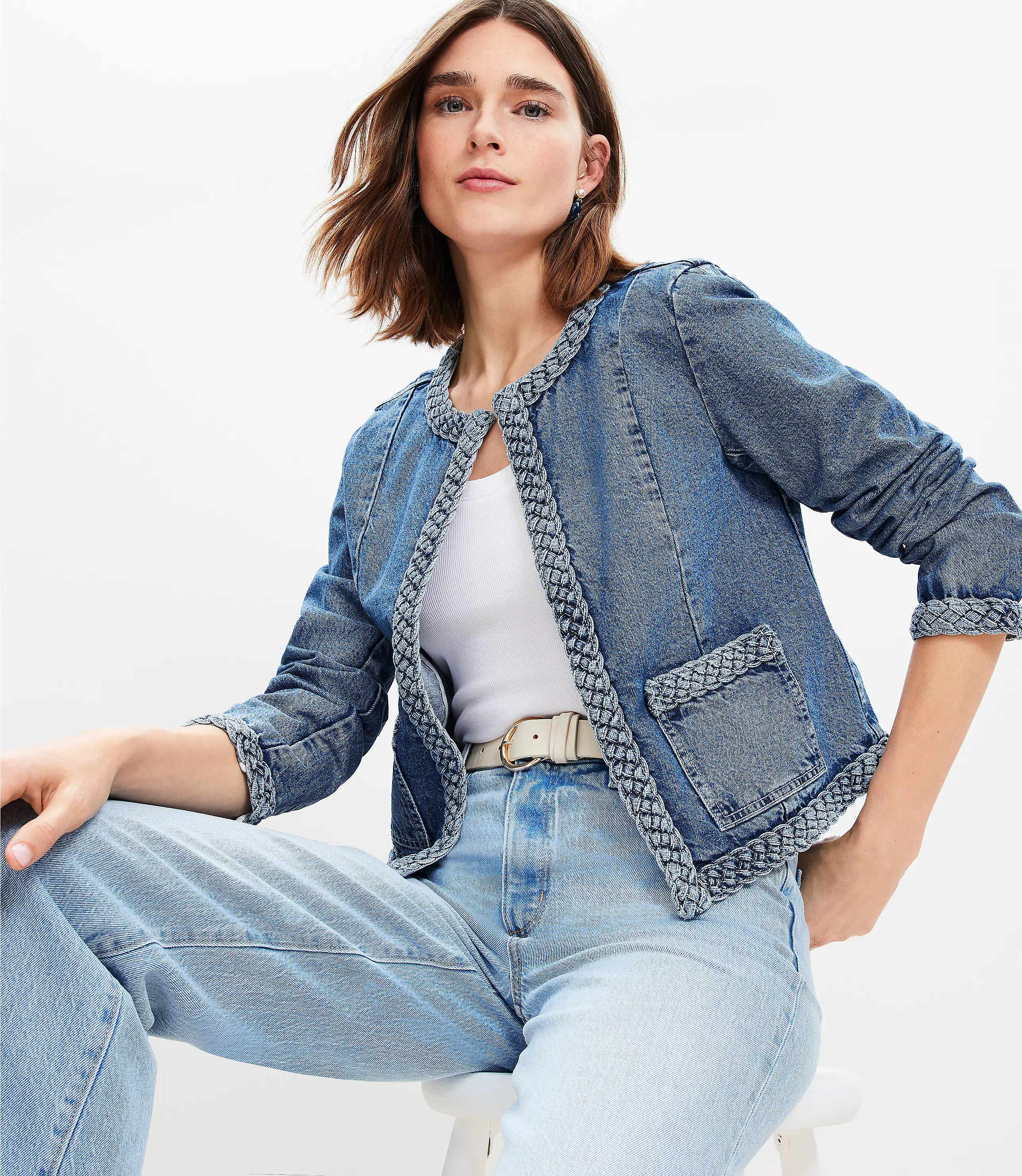 Braided Denim Jacket in Light Indigo Wash | LOFT