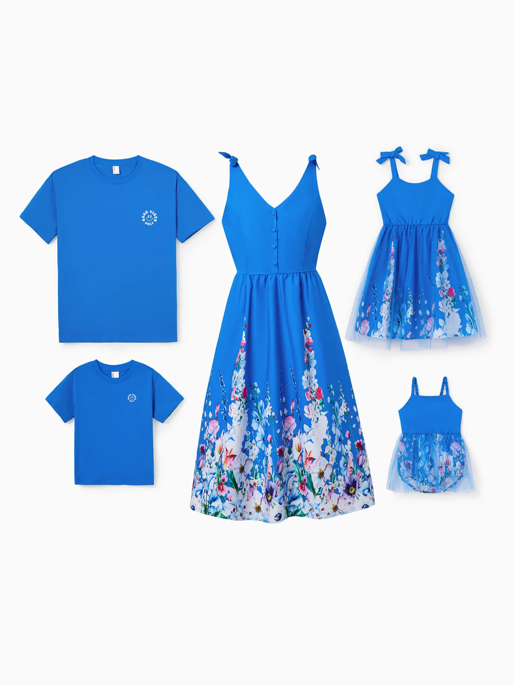 Family Matching Outfits Set Floral Sleeveless Dress or Short-sleeve T-shirt Blue | PatPat