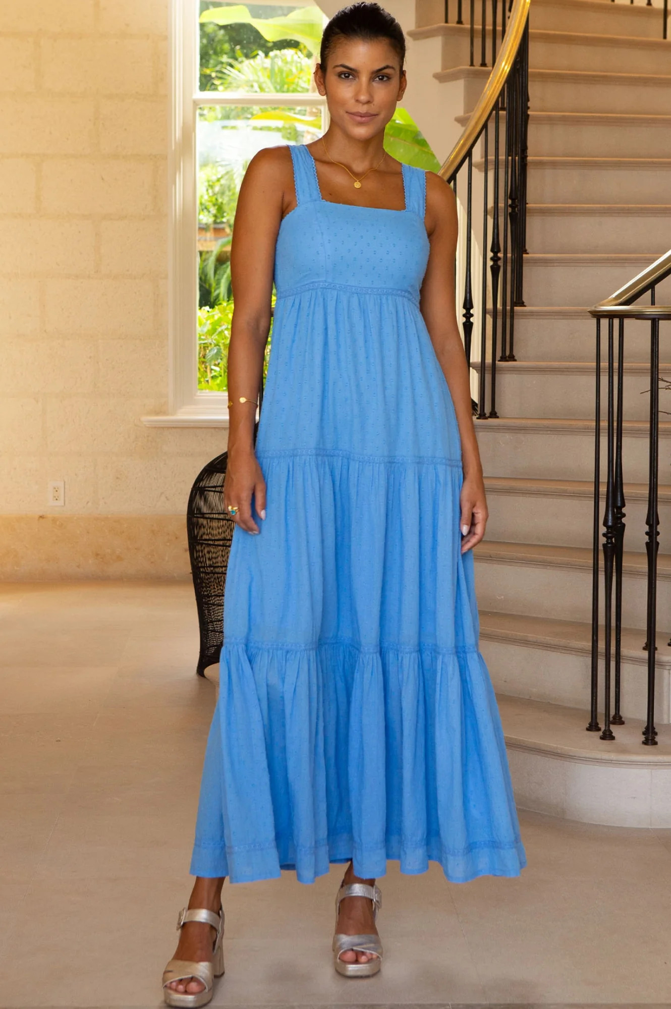 Tabitha Organic Cotton Dobby Dress | Blue | Aspiga