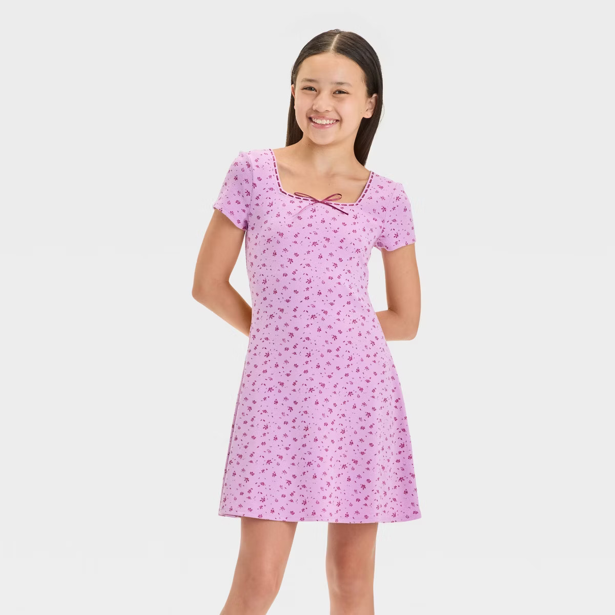 Girls' Short Sleeve Square Neck Ribbed Dress - art class™ | Target
