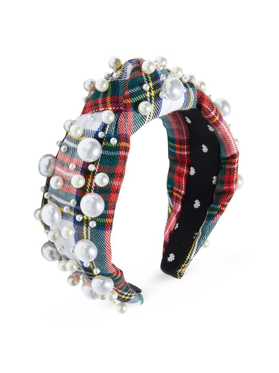 Imitation-Pearl-Embellished Plaid Knotted Headband | Saks Fifth Avenue