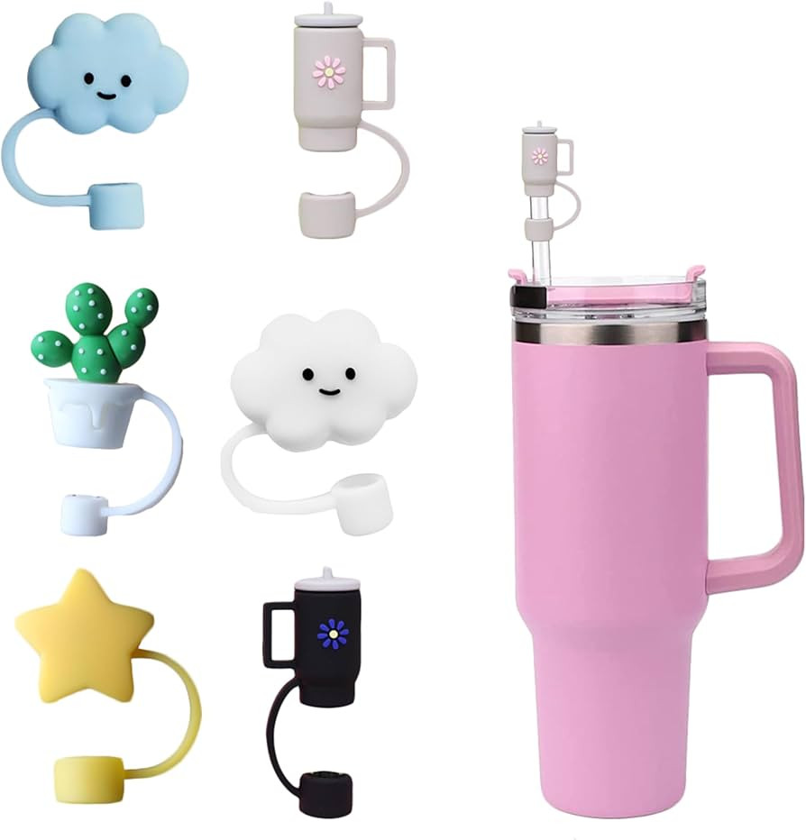 Amazon.com: 6pcs Straw Caps Covers for Reusable Straws Protector for 10mm Straw Cover - Cute Sili... | Amazon (US)