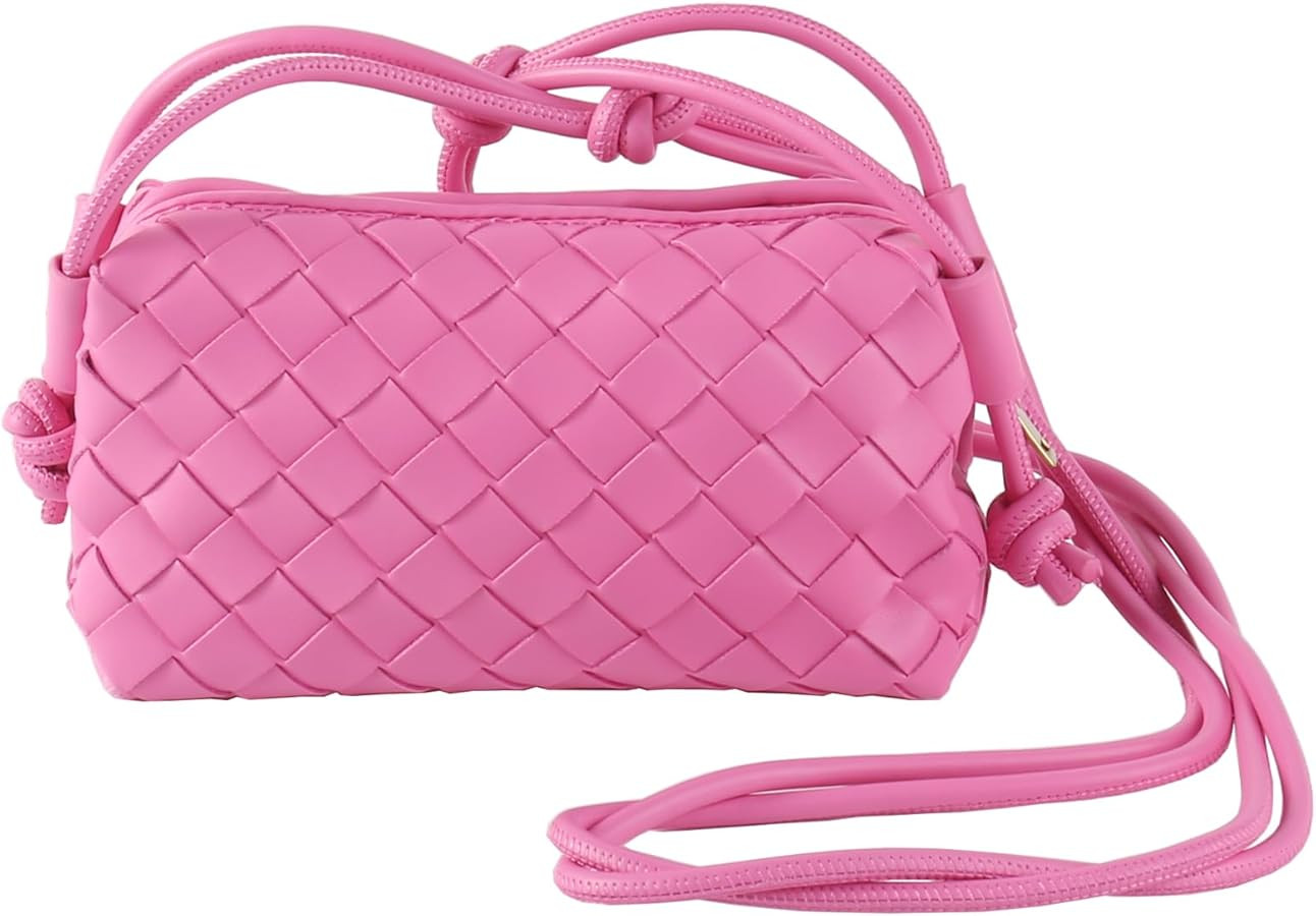 Woven Purse Crossbody Bag for Women, Leather Small Evening Purses with Zipper Closure, Adjustable... | Amazon (US)