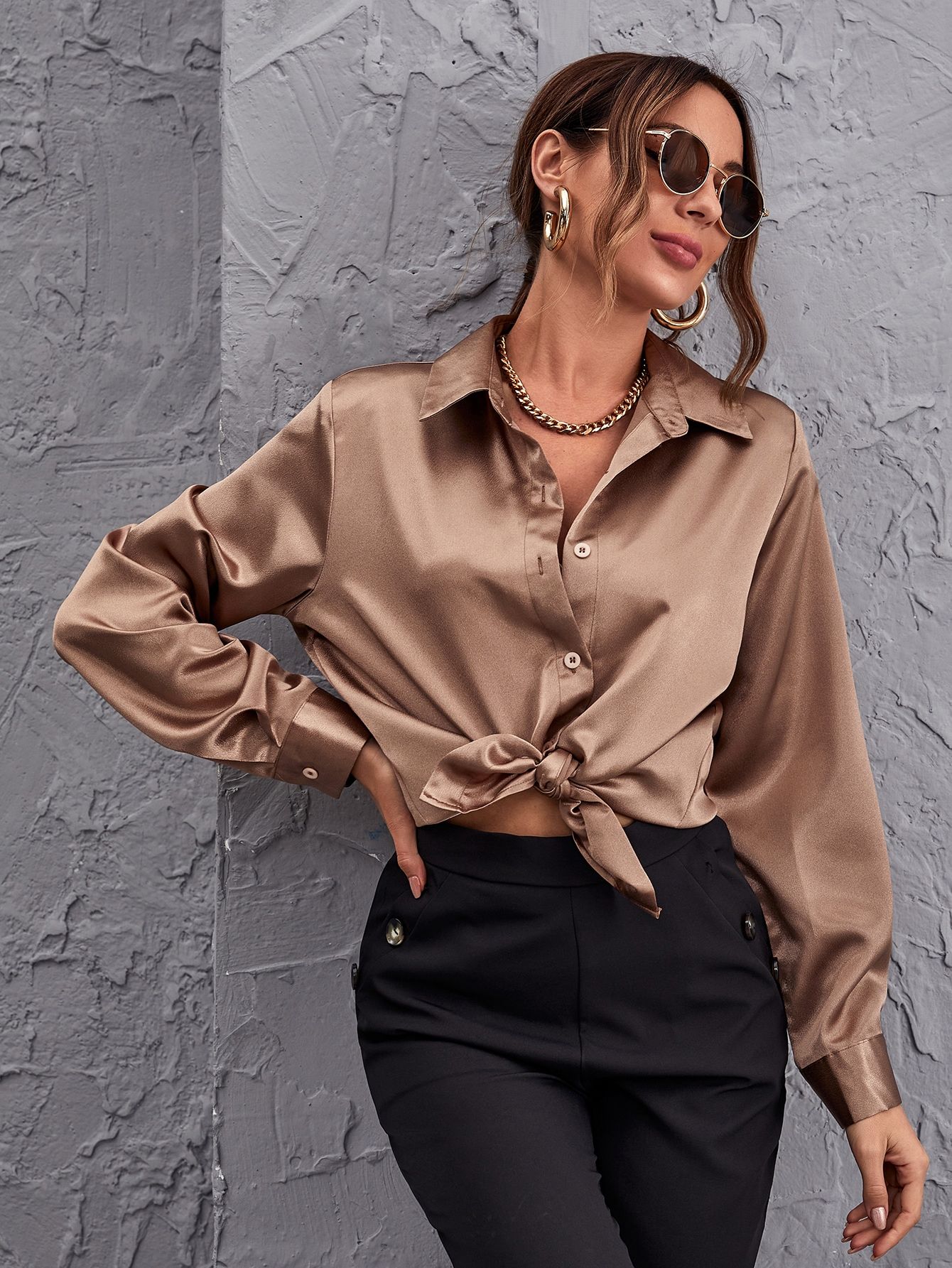 Button Front Satin Top | SHEIN