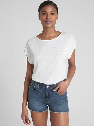 Gap Womens Short Sleeve Braided-Back Top In Linen White Size L | Gap US