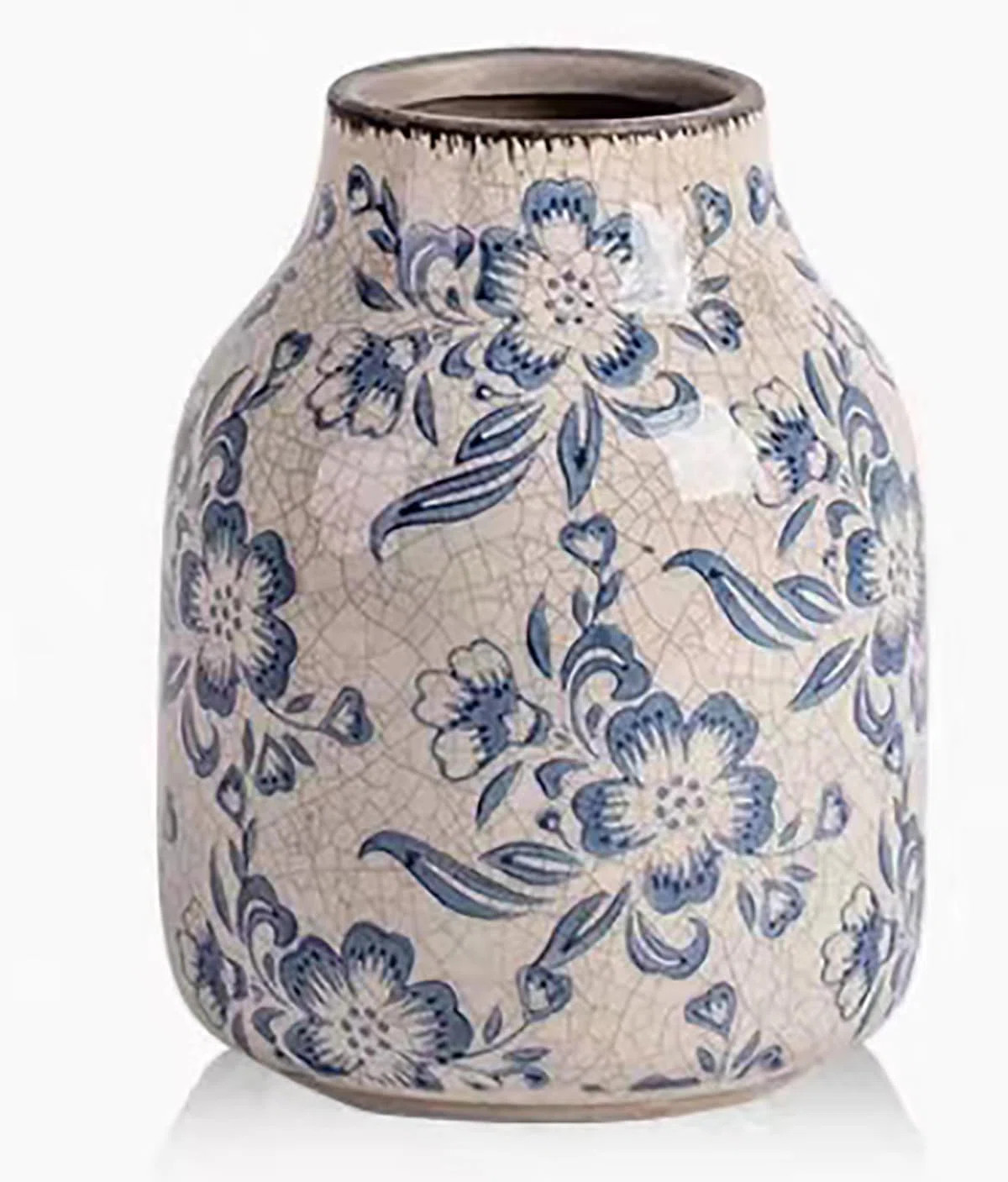 Blue And White Porcelain Bottle Vase, Distressed Ice Cracked Glaze, Sturdy & Versatile Decor For ... | Wayfair North America
