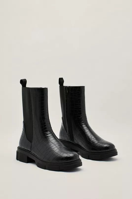 Faux Leather Chunky Croc Boots | Nasty Gal (US)