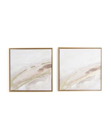 17x17 Set Of 2 Brown Abstract Framed Hand Embellished Canvas Wall Art | TJ Maxx