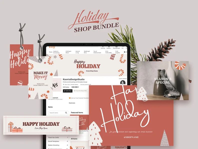 Holiday Etsy Shop Graphic Kit | digital Merry Christmas Etsy Shop Banner Cover marketing | Canva ... | Etsy (US)