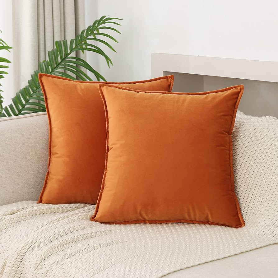 JIAHANNHA Decor Velvet Orange Throw Pillow Covers Pack of 2 Decorative Soft for Couch Sofa Bedroo... | Amazon (US)
