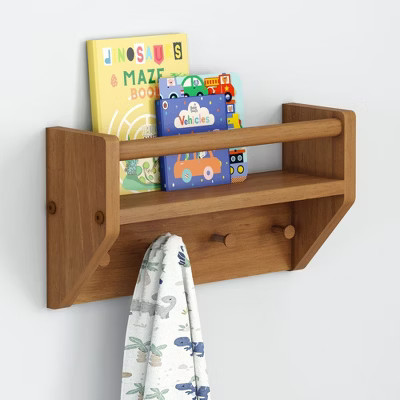 Max & Lily Wall Shelf with Pegs (16in / 400mm), Pecan | Target
