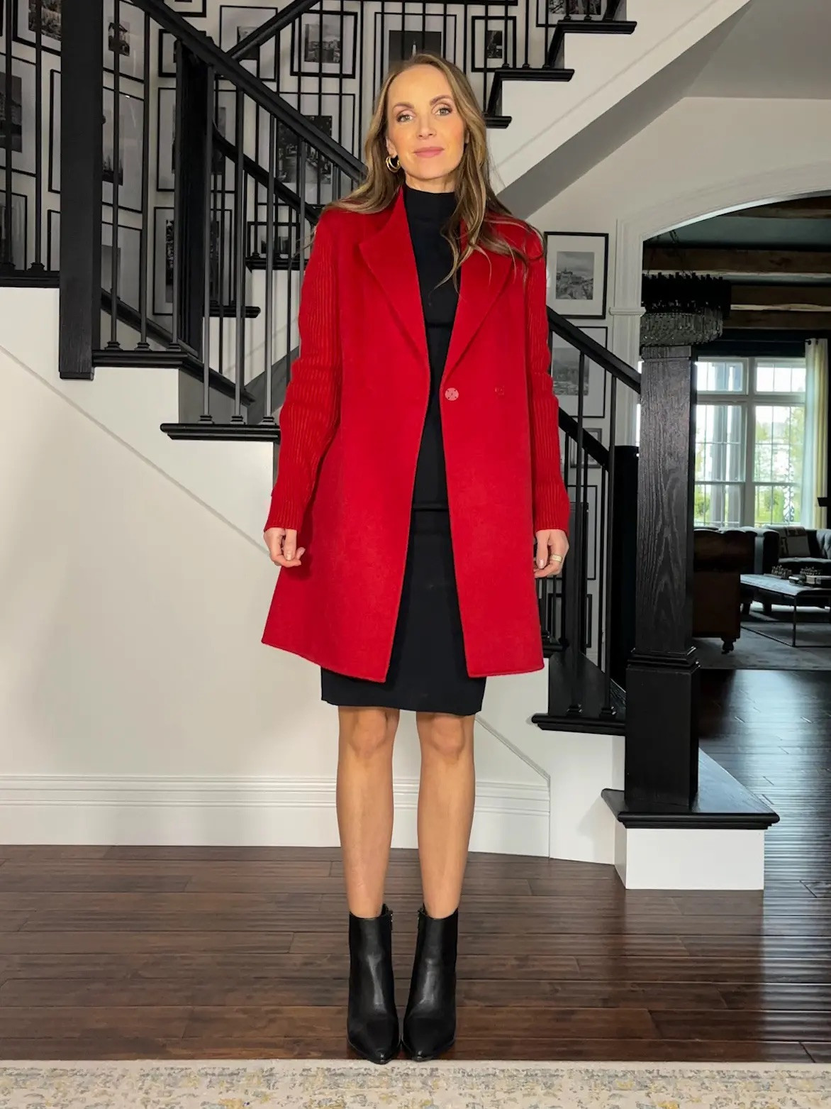 @nordstrom holiday style with red coat + little black dress #NordstromPartner

#LTKStyleTip #LTKHoliday #LTKSeasonal