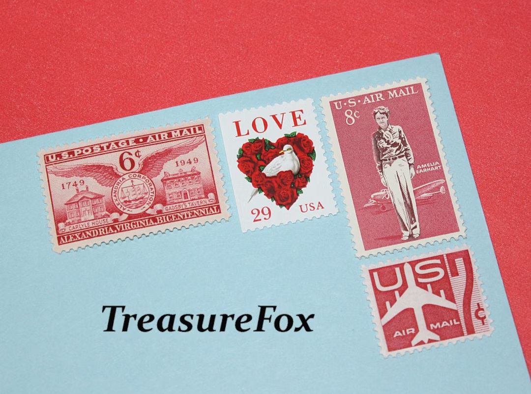 I LOVE RED | Vintage Unused US Postage Stamps | mail 10 letters | 63c rate  | Valentines | Airmai... | Etsy (US)