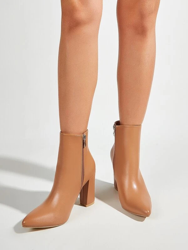 Point Toe Chunky Heeled Ankle Boots | SHEIN