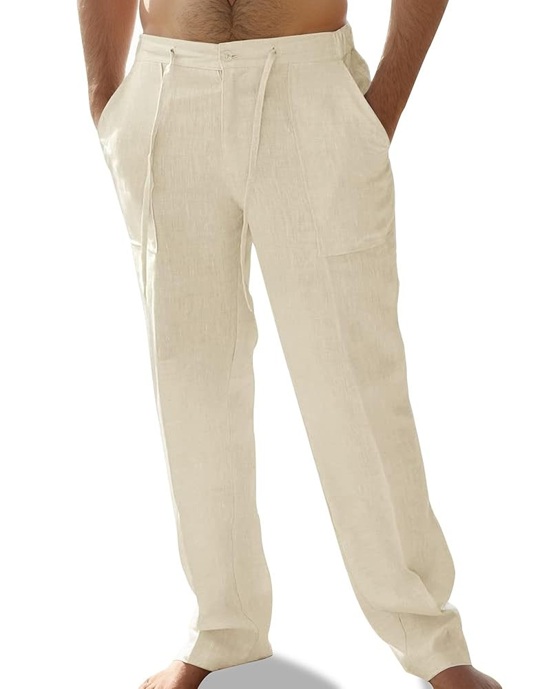 Mens Linen Pants Elastic Waist Summer Pants Relaxed Fit Lightweight Yoga Beach Casual Pants with ... | Amazon (US)