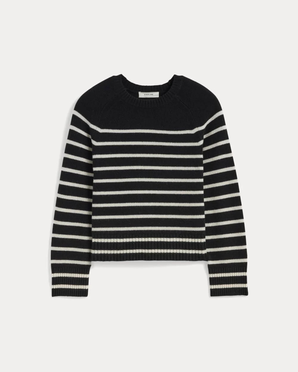 The Boxy Crew in Cashmere | Black / Bone | Everlane