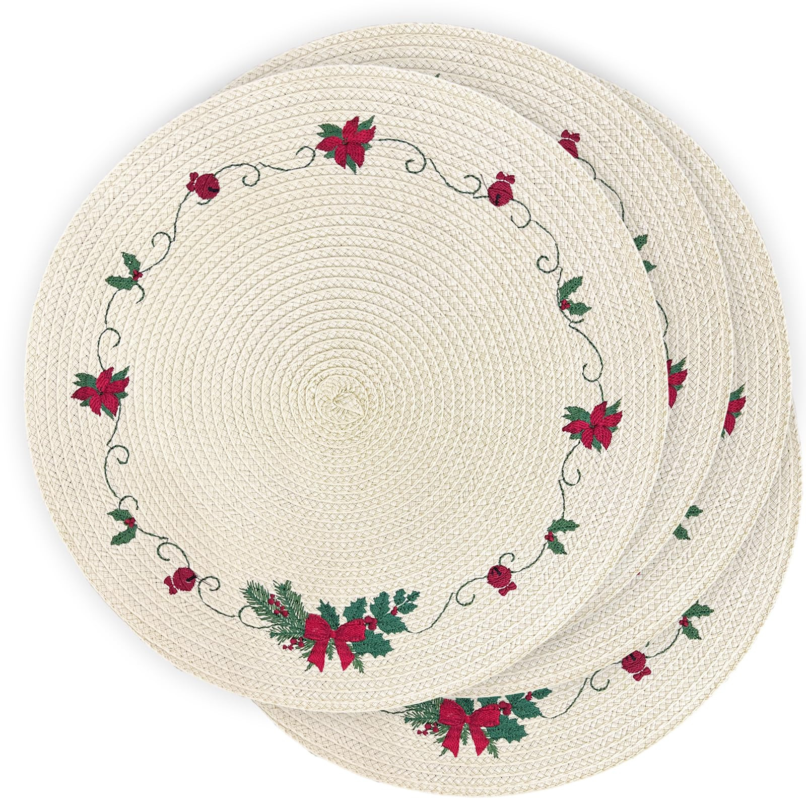 LaneVines Christmas Placemats Set of 4 Round Placemats, Embroidered Holiday Table Placemats Chris... | Amazon (US)