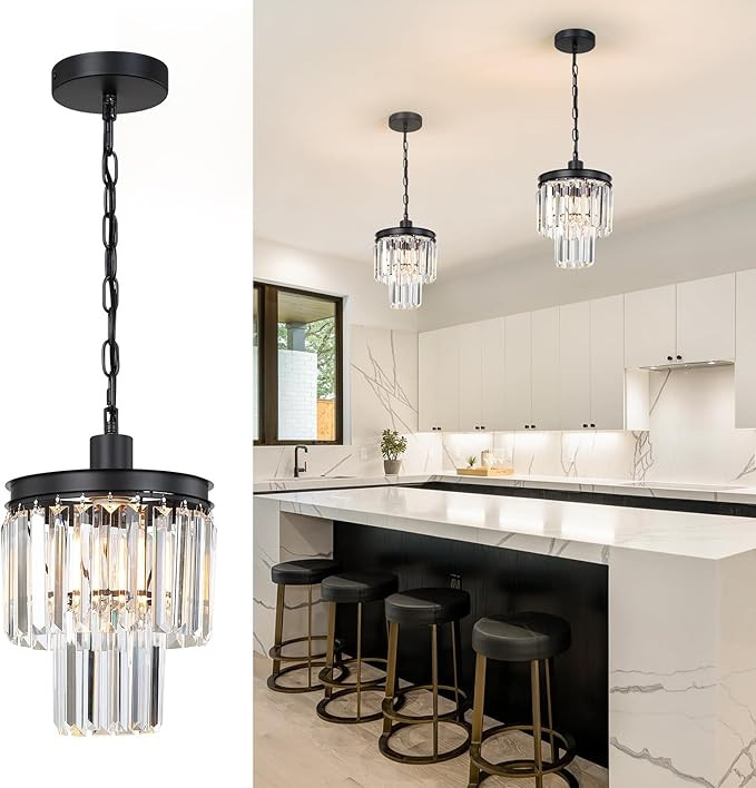 Crystal Chandeliers for Dining Room, Pendant Lights Kitchen Island Black Chandelier for Bedroom L... | Amazon (US)
