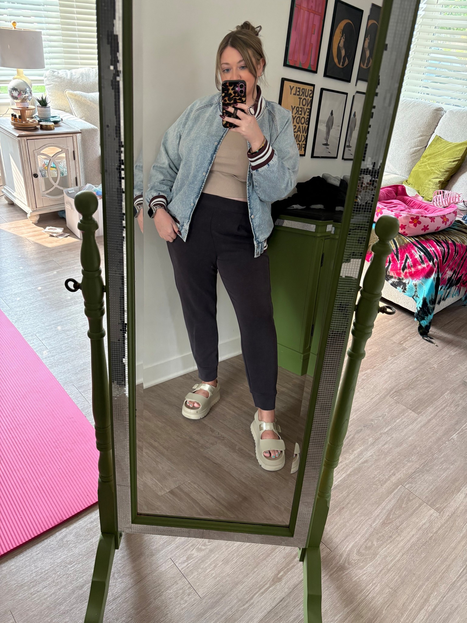 I am loving my new denim jacket from target. It reminds me of the 90s varsity jackets that I used to wear. These pants are such a good dupe of the Spanx air essentials for a fraction of the cost. This outfit is so comfy. I’m definitely going to be wearing this denim jacket all fall.  #target #targetfinds #fallfashion 

#LTKFindsUnder100 #LTKSaleAlert #LTKMidsize