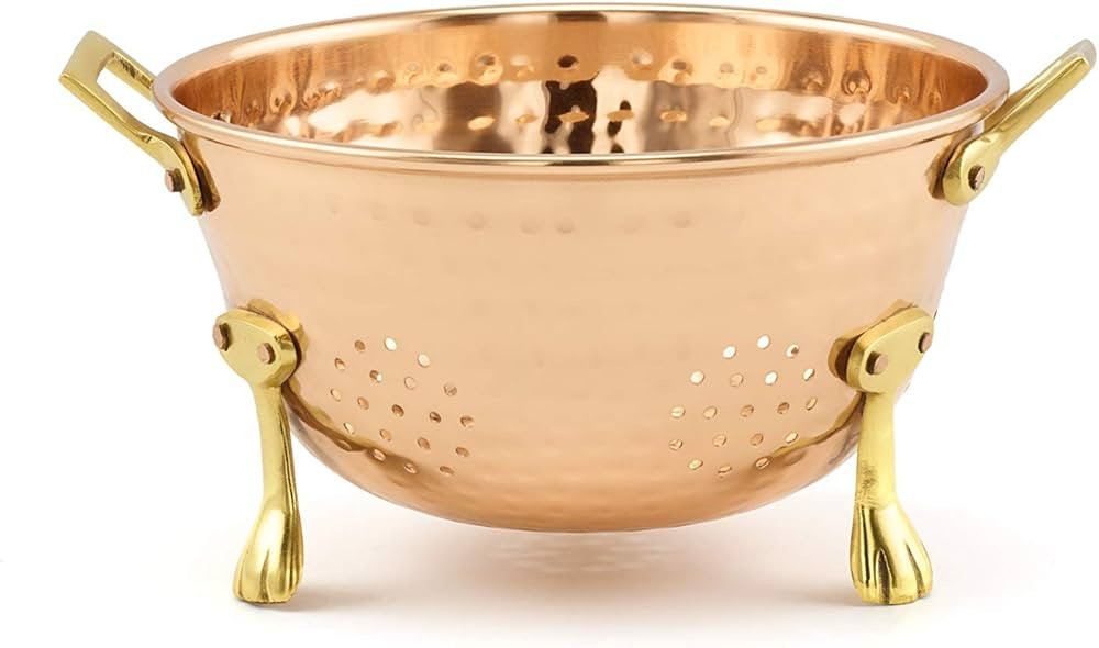 NuSteel Hammered TG-870C 6-Inch Decor Copper Handles, 3-Brass Footed Colanders for Draining Rinsing  | Amazon (US)