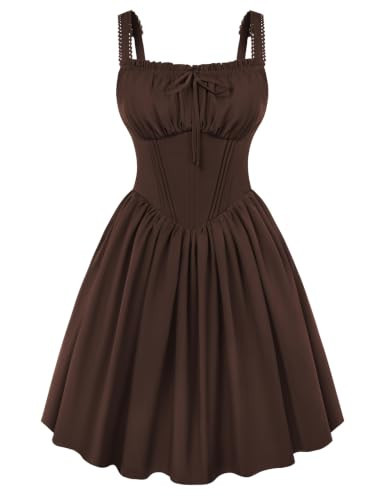 SCARLET DARKNESS Corset Mini Dress Adjustable Straps Sundress with Pockets | Amazon (US)