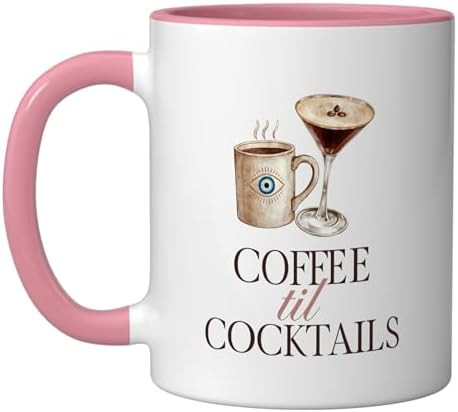 Coffee til Cocktails Ceramic Mug, Pink/White | Amazon (US)