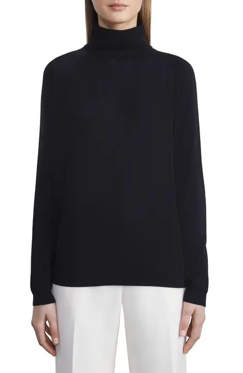 Lafayette 148 New York Matte Crepe Rib Turtleneck Sweater in Black at Nordstrom, Size X-Small | Nordstrom