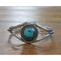 Pretty Vintage Sterling Silver Turquoise Cuff Bracelet | Etsy (US)