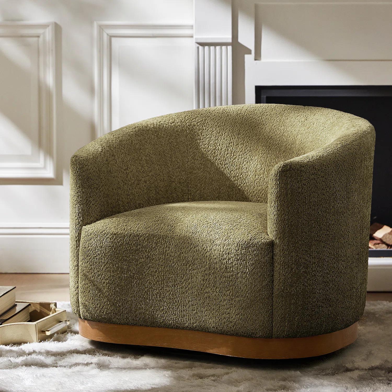 Berklie 31.5"W Modern Boucle Chenille Swivel Barrel Armchair with Ergonomic Backrest and Solid Wo... | Wayfair North America