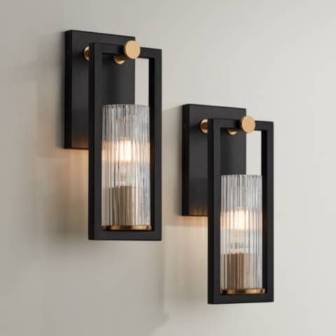Stiffel Ramos 11 1/2" High Black and Brass Wall Sconces Set of 2 - #681V4 | Lamps Plus | Lamps Plus