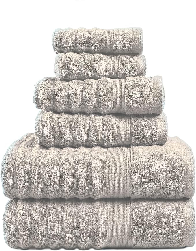 LANE LINEN Luxury Ribbed Bath Towels - 100% Cotton Towels for Bathroom, Zero Twist, Textured Show... | Amazon (US)