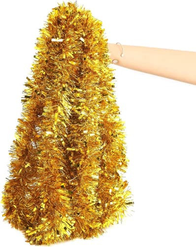 FINGOOO Gold Garland Christmas Decorations,33Ft/10M Thick Fluffy Christmas Tree Tinsel Garland Wedding Birthday Decor | Amazon (US)