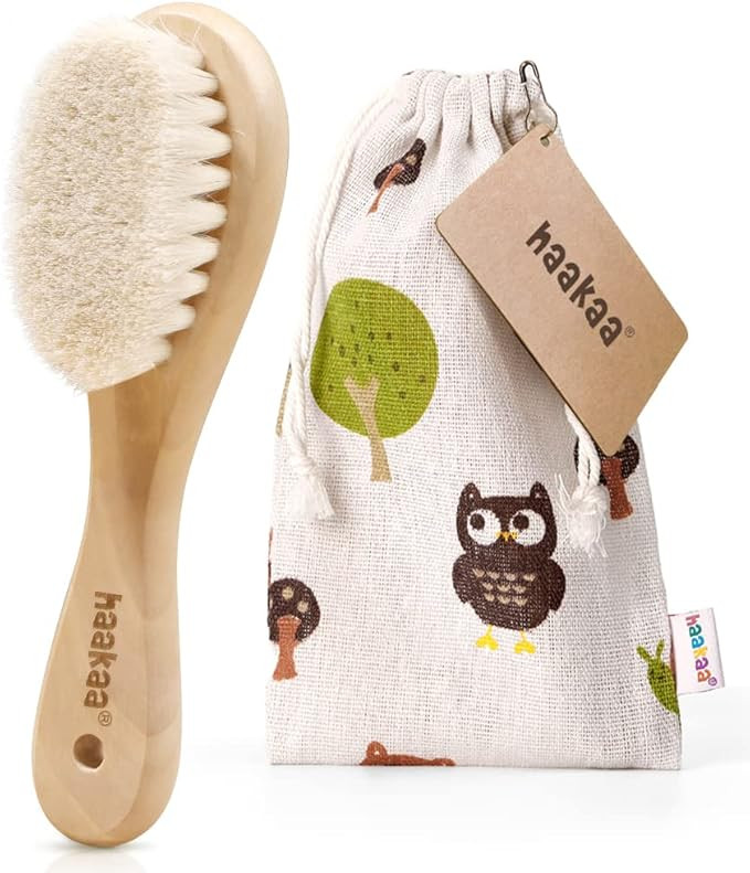 haakaa Baby Hair Brush for Newborns Wooden Baby Brush Natural Soft Goat Wool Bristles Hairbrush w... | Amazon (US)