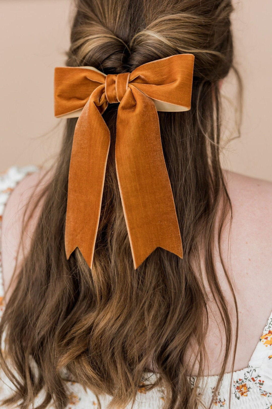 Copper, Orange Oversized Velvet Hair Bow Long Ribbon Tails French Barrette | Grace & Grandeur Bai... | Etsy (US)