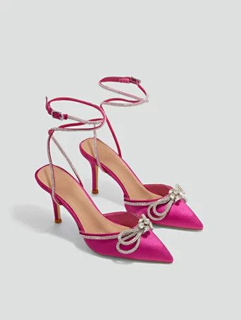 Isabella Rhinestone Bow Detail Heels - Fashion To Figure | Fashion to Figure
