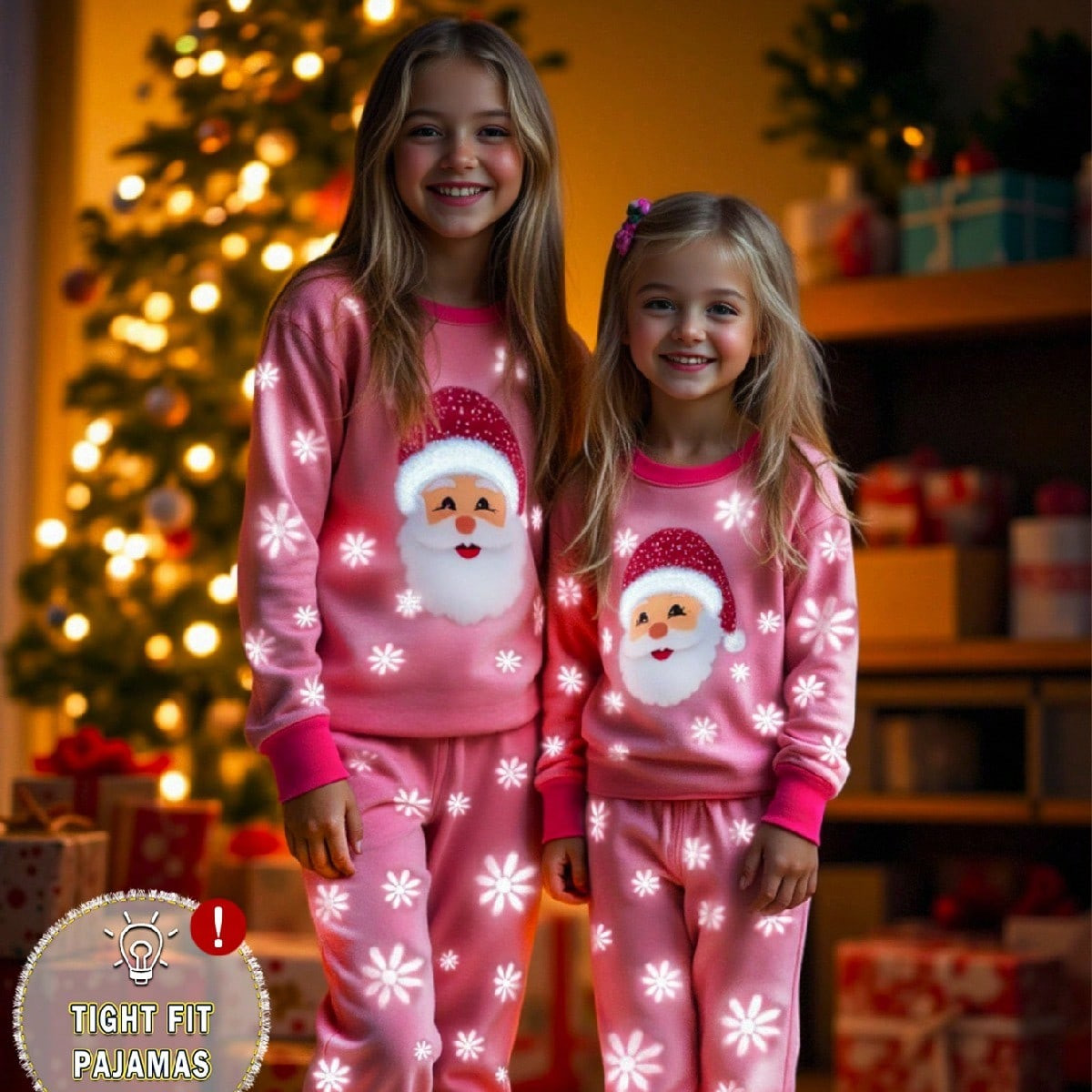 1 Set Young Girls Christmas Santa Claus Print Contrast Color Collar & Cuffs Design Pajamas, Snug Fit Comfortable Knit Long Sleeve Top And Pants, Sleepwear Loungewea R Snug Fit Christmas Pajamas Kids | SHEIN