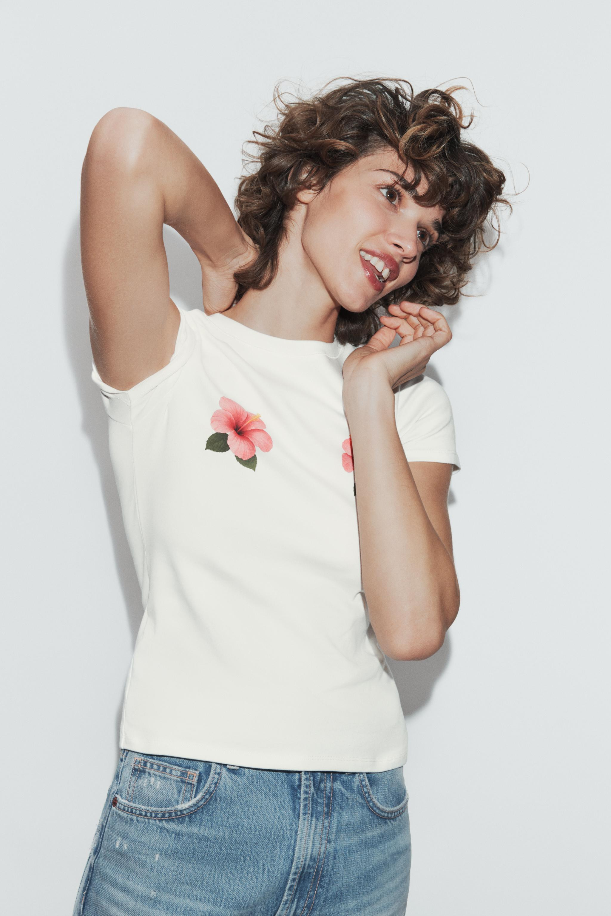 FLORAL PRINT SHORT SLEEVE T-SHIRT | Zara US