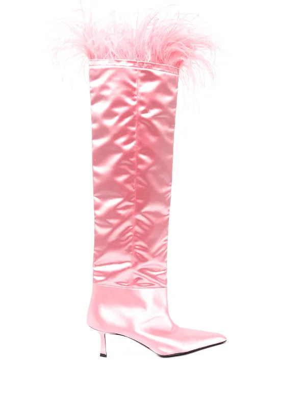 Viola 65mm feather-trim knee-high boots | Farfetch Global