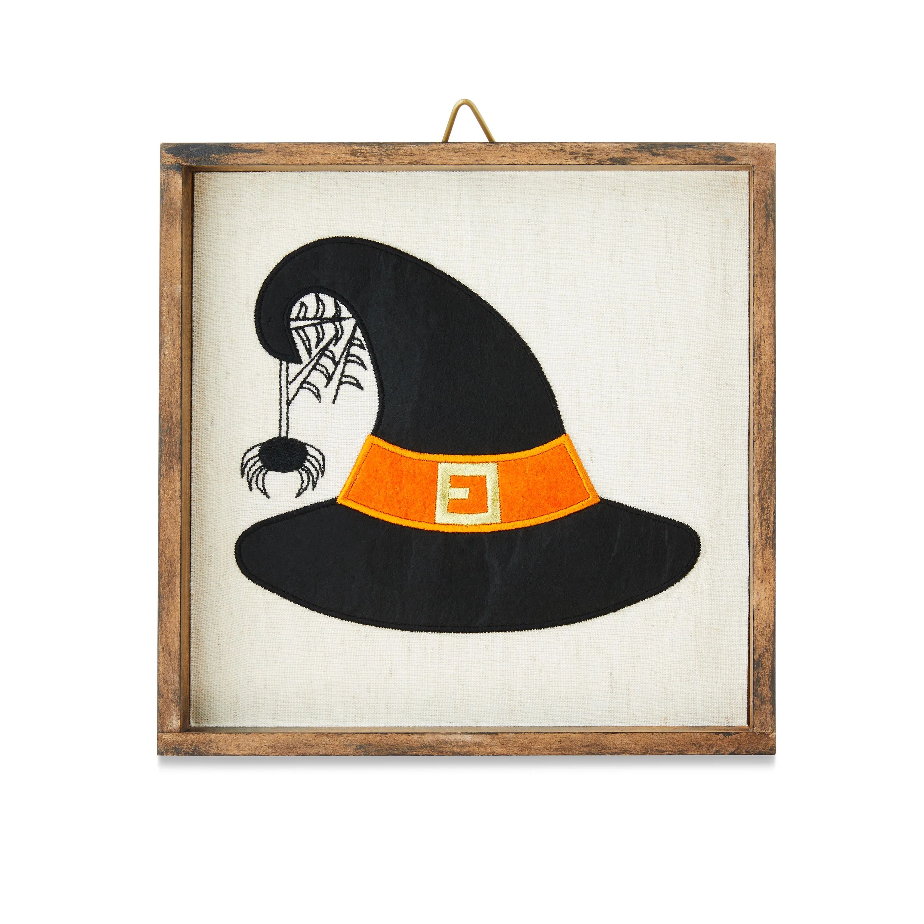 Halloween Multicolor Framed Fabric Witch Hat Wall Decor, 9 in x 9 in, by Way To Celebrate | Walmart (US)