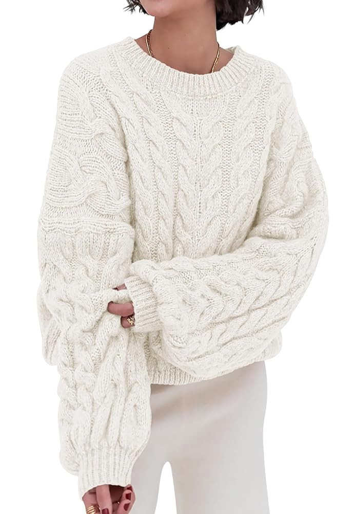 PRETTYGARDEN Womens Sweaters Fall 2025 Cable Knit Long Sleeve Crewneck Oversized Sweater Chunky P... | Amazon (US)