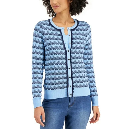 Charter Club Printed Button Down Cardigan Sweater Blue Glacier Combo L | Walmart (US)