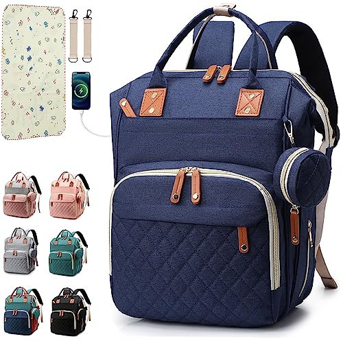 SHITIESHOU Diaper Bag Backpack Baby Bag, Baby Girl Boy Diaper Bag for Dad Mom with Pad, 16 Pockets, Pacifier Case, Large Diaper Bags Unisex for Travel (Blue) | Amazon (US)