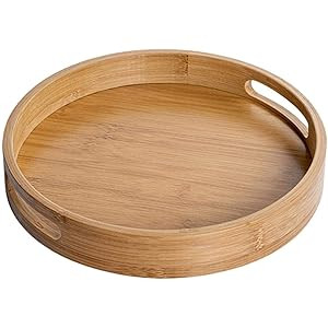 Bamboo Wood Round Tray w/Handles, Tea & Coffee Table Decorative Serving Tray Food Storage Platters f | Amazon (US)