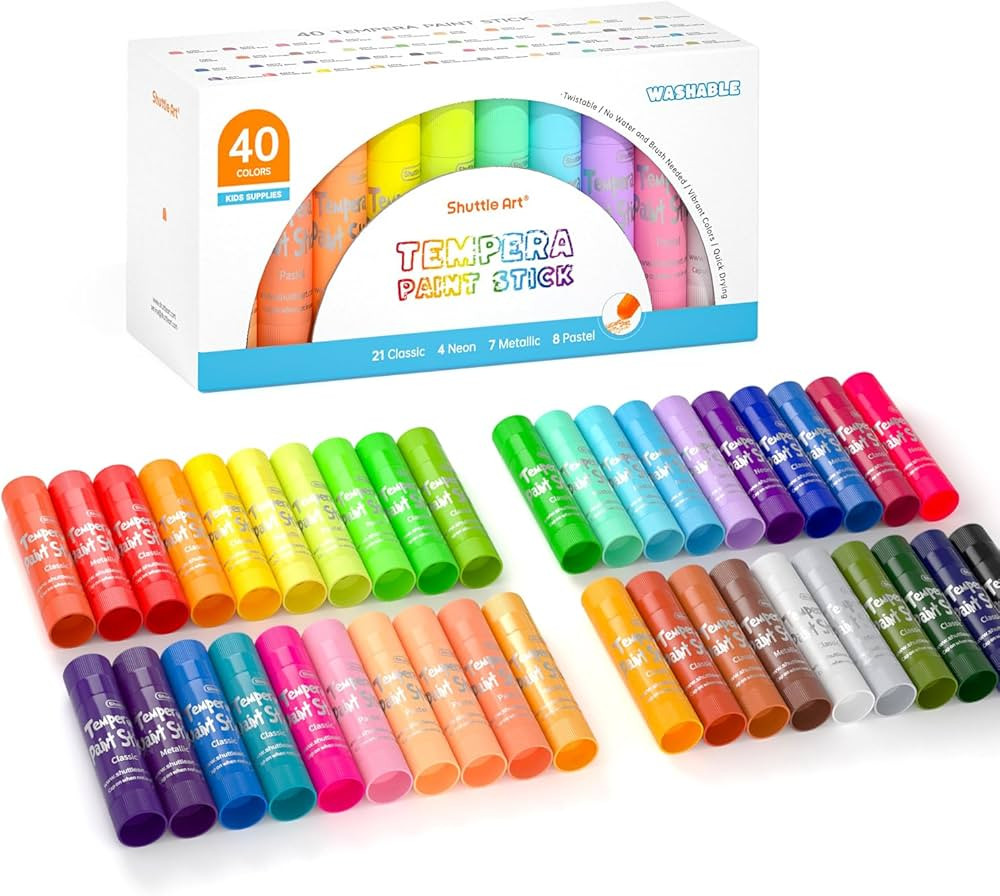 Tempera Paint Sticks,40 Colors Solid Tempera Paint for Kids, Super Quick-drying, Washable Paint, ... | Amazon (US)