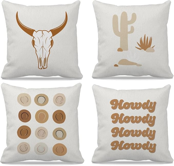 GICHUGI Boho Western Preppy Pillow Covers 18x18 Set of 4, Preppy Pillows, Howdy Pillow, Western H... | Amazon (US)