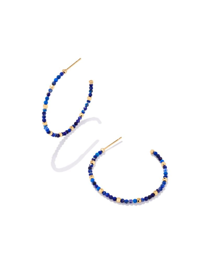 Britt Gold Thin Beaded Hoop Earrings in Blue Lapis | Kendra Scott