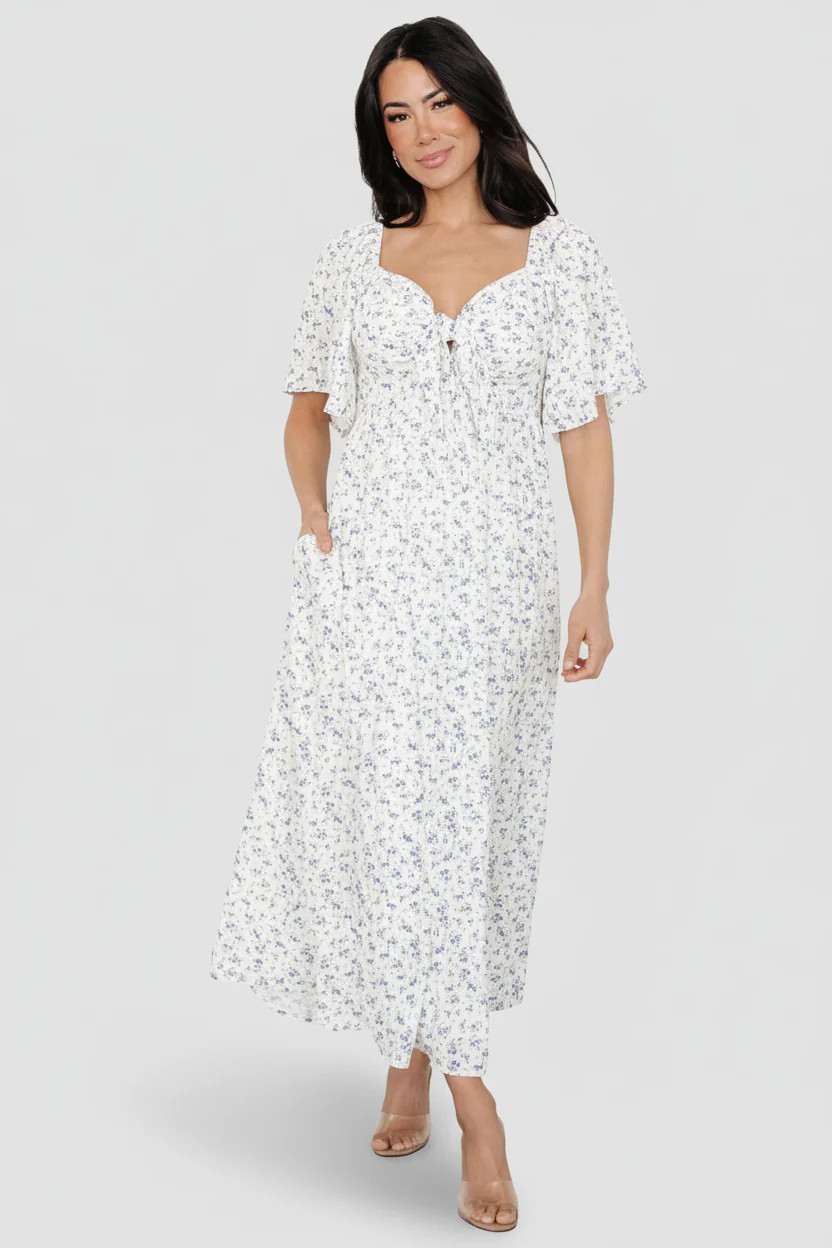 Carah Tie Dress - Off-White Lavender Midi | Baltic Born | Baltic Born