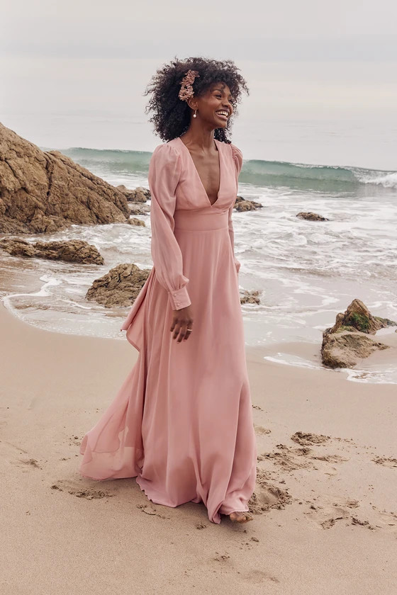Talk About Divine Blush Long Sleeve Backless Maxi Dress | Lulus (US)