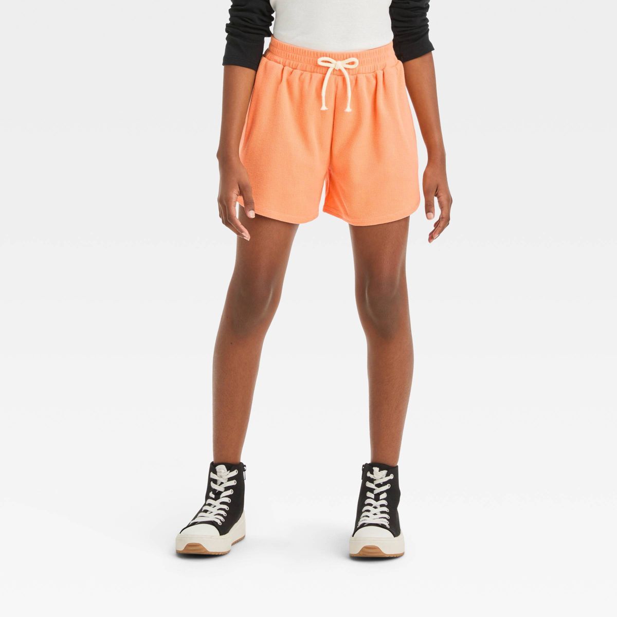 Girls' Waffle Lounge Pull-On Shorts - art class™ Peach Orange M | Target