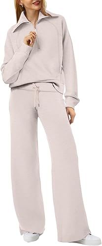 XIEERDUO Lounge Sets For Women 2024 Half Zip Sweatshirt And Wide Leg Sweatpant 2 Piece Outfits Sw... | Amazon (US)